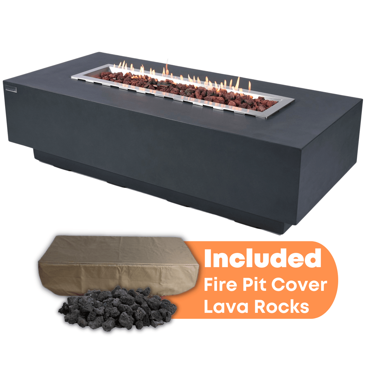 Elementi - Granville Rectangular Concrete Fire Pit Table OFG121 - Fire Pit Stock