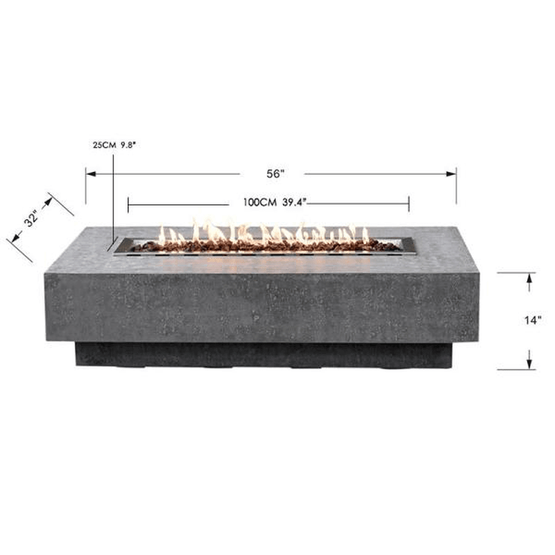 Elementi - Hampton Rectangle Concrete Fire Pit Table OFG139 - Fire Pit Stock