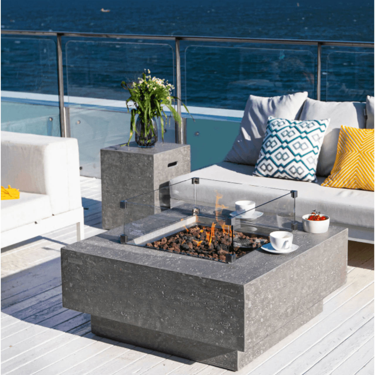 Elementi - Manhattan Square Concrete Fire Pit Table OFG103 - Fire Pit Stock