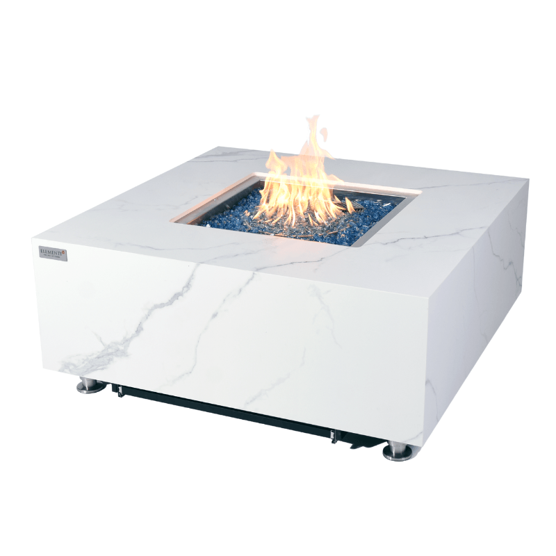 Elementi Plus - Bianco Square Marble Fire Pit Table - OFP103BW - Fire Pit Stock