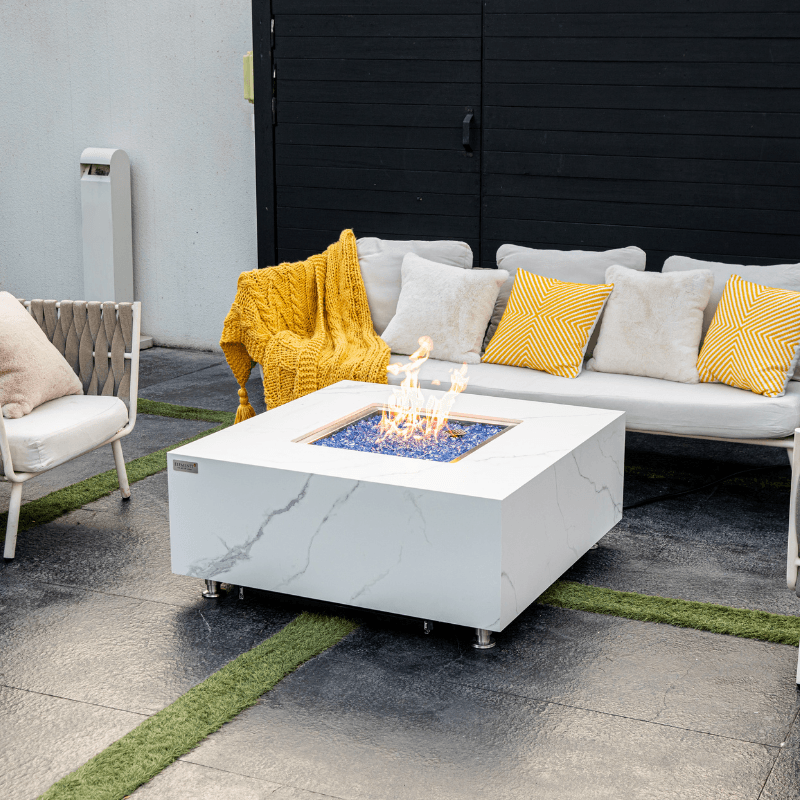 Elementi Plus - Bianco Square Marble Fire Pit Table - OFP103BW - Fire Pit Stock