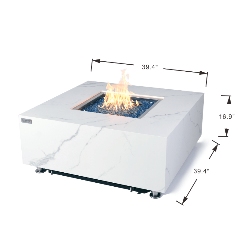 Elementi Plus - Bianco Square Marble Fire Pit Table - OFP103BW - Fire Pit Stock