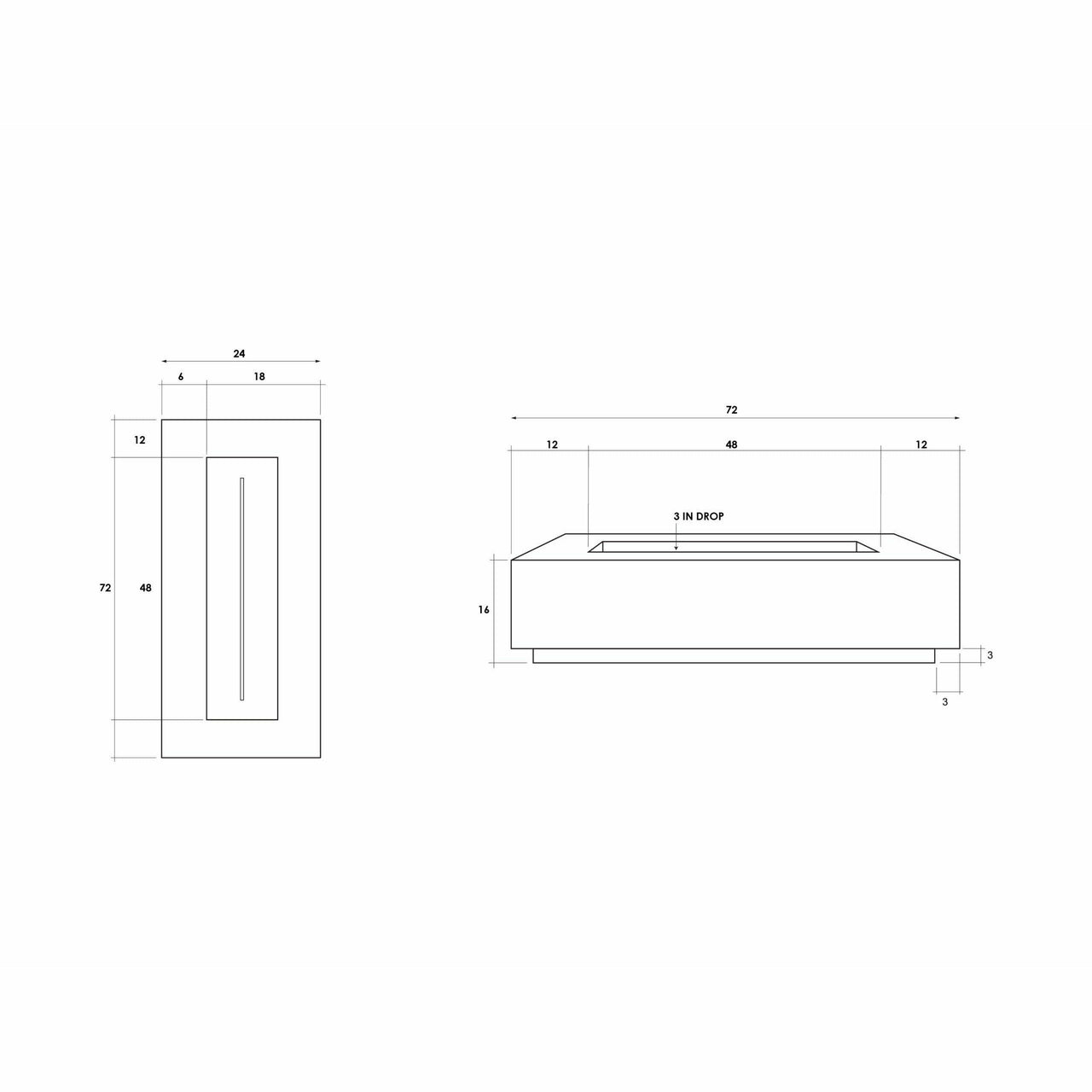 Prism Hardscapes - Tavola Series 72 Narrow Rectangular Concrete Fire Pit Table - Fire Pit Stock