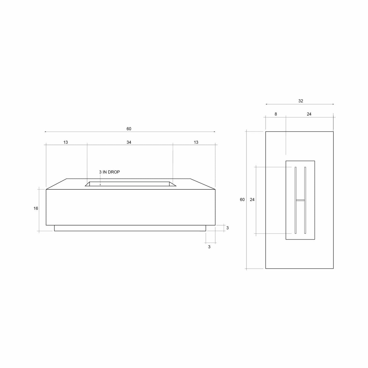 Prism Hardscapes - Tavola Series 8 Rectangular Concrete Fire Pit Table - Fire Pit Stock